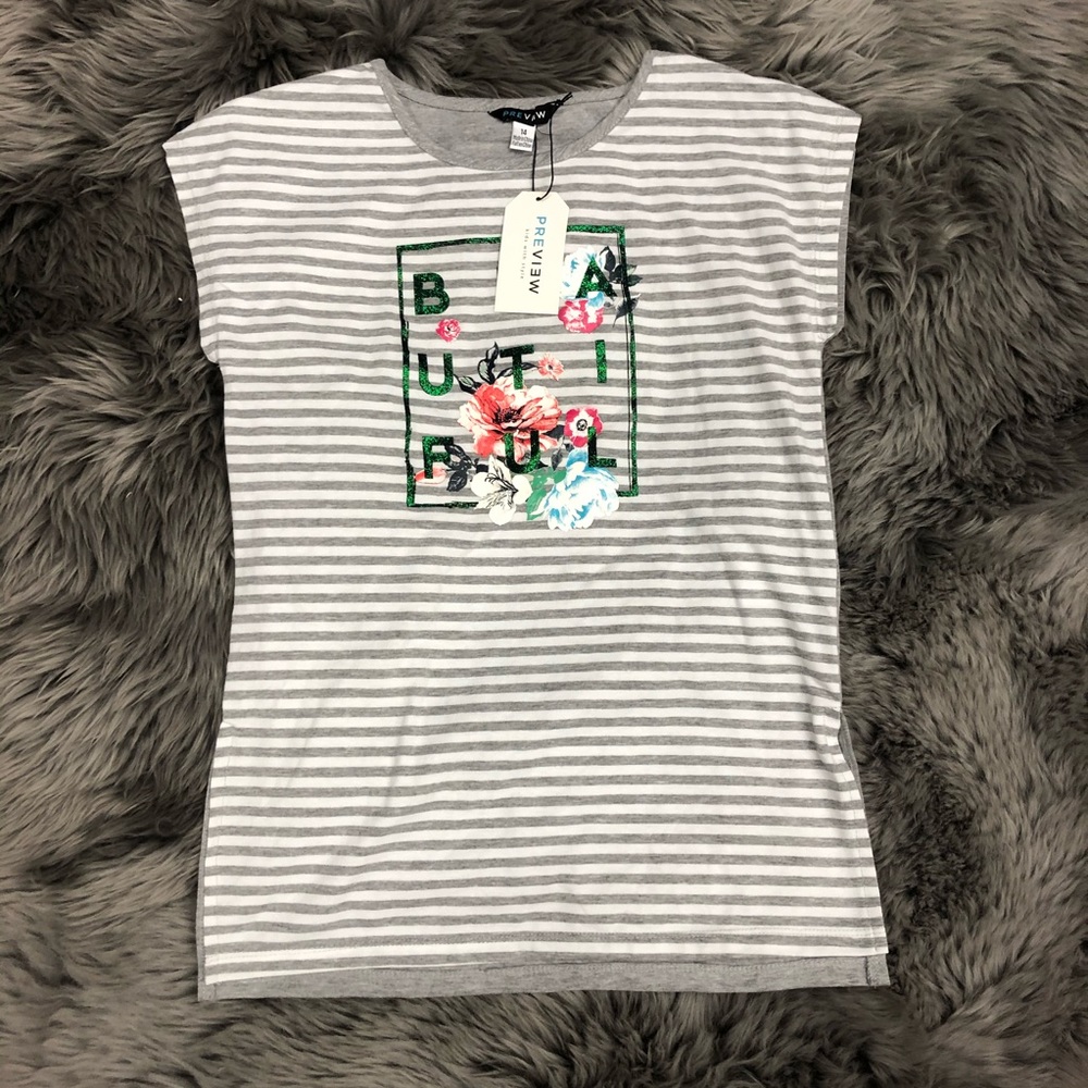 Preview | Girls ‘Beautiful’ T-Shirt | Grey & White | Size 14